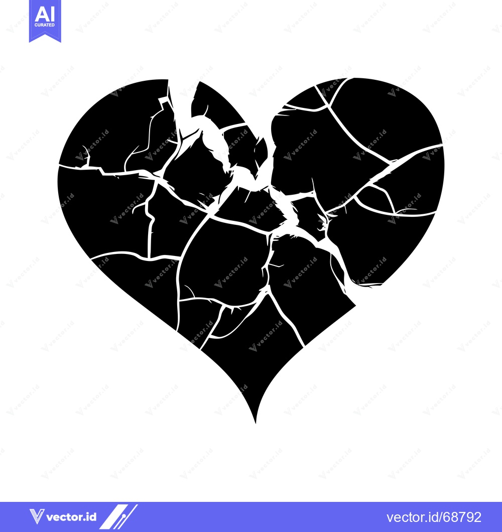 Premium Vector of A Black and White Illustration of a Cracked Heart Shape