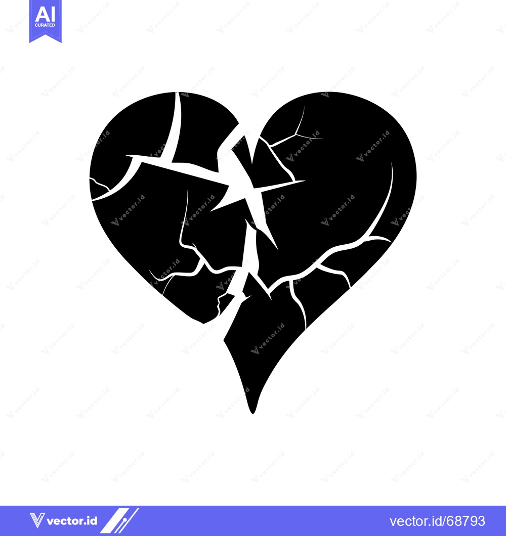Premium Vector dari A black silhouette of a cracked heart shape
