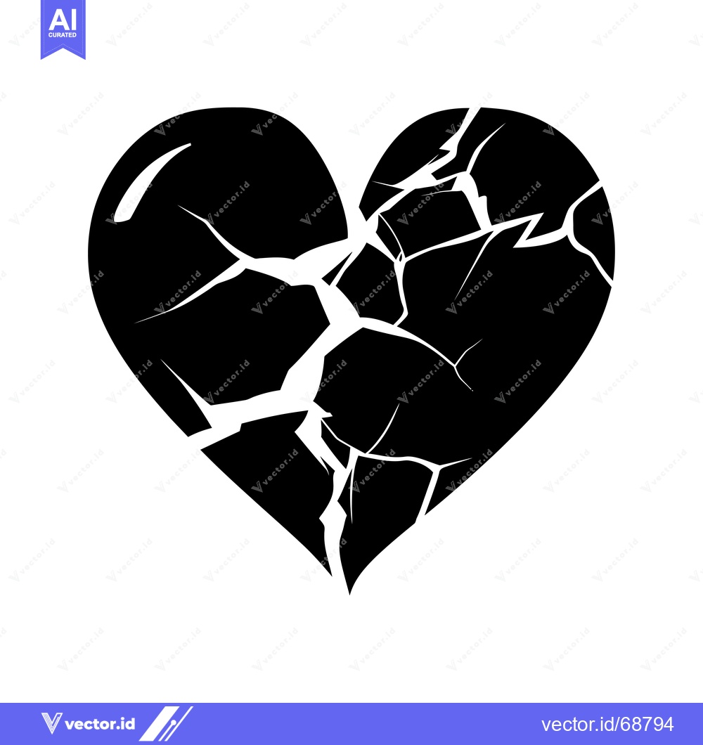 Premium Vector of A black silhouette of a heart shape with cracks throughout