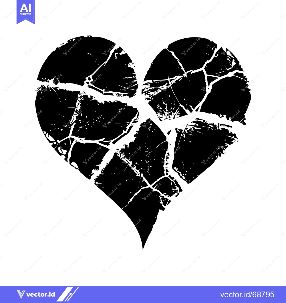 Premium Vector dari A Black and White Illustration of a Cracked Heart