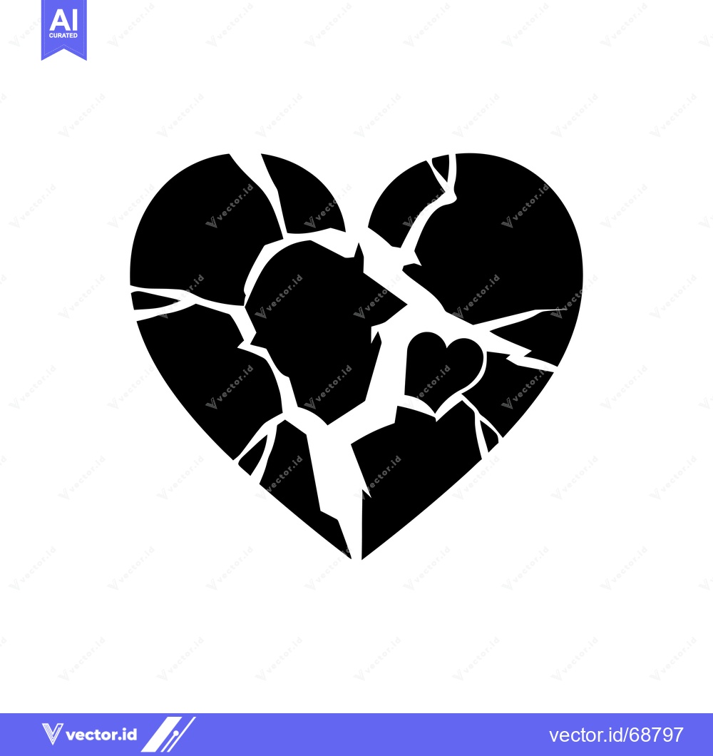 Premium Vector of A Broken Heart in Black and White Silhouette