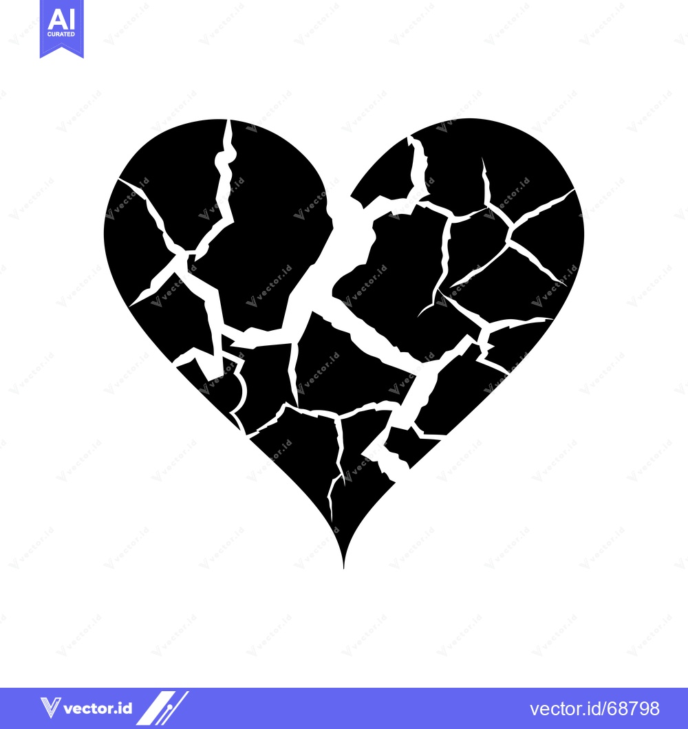 Premium Vector of A black and white silhouette of a cracked heart
