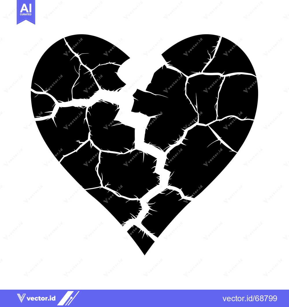 Premium Vector dari A Black and White Silhouette of a Cracked Heart