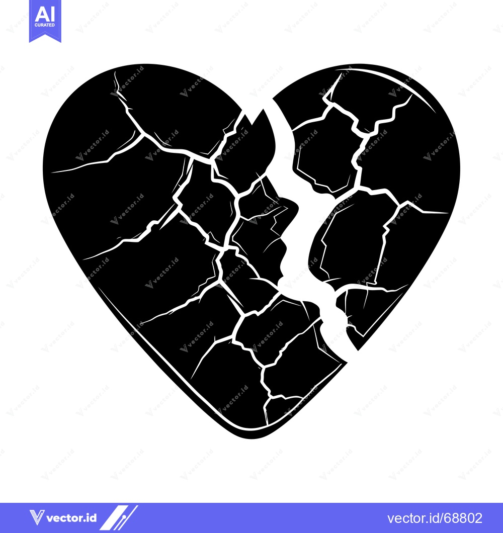 Premium Vector of Black and White Silhouette of a Cracked Heart