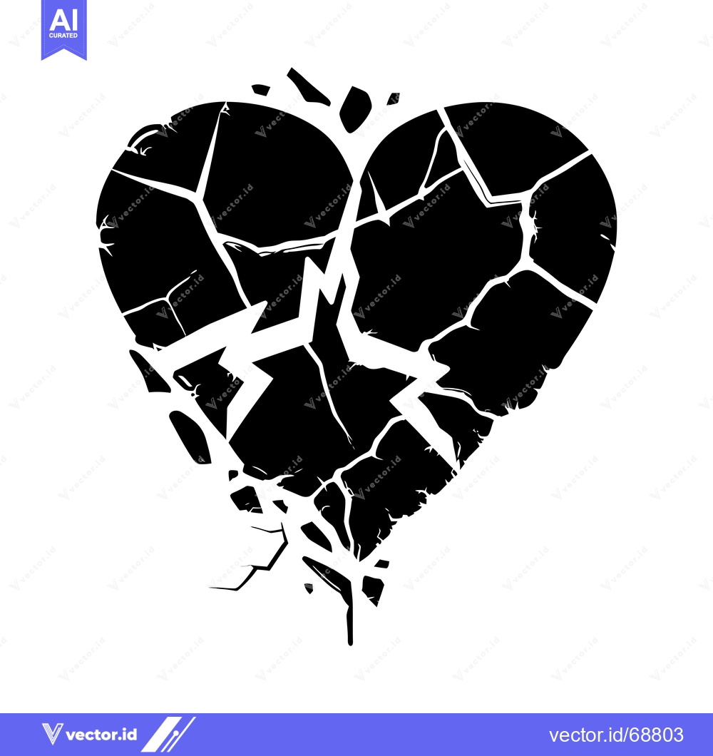 Premium Vector of A black and white illustration of a cracked heart shape
