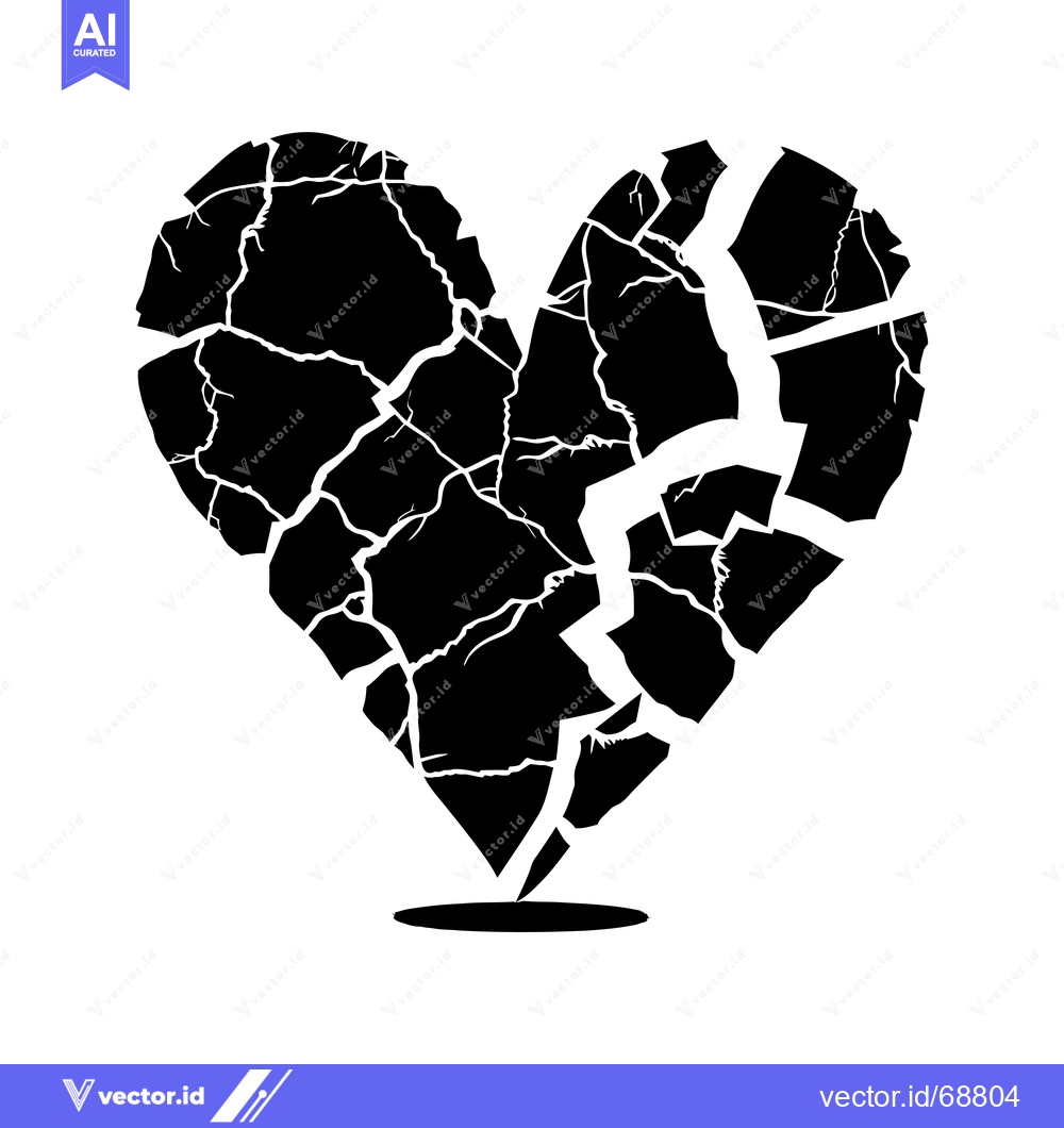 Premium Vector dari A Black and White Illustration of a Cracked Heart