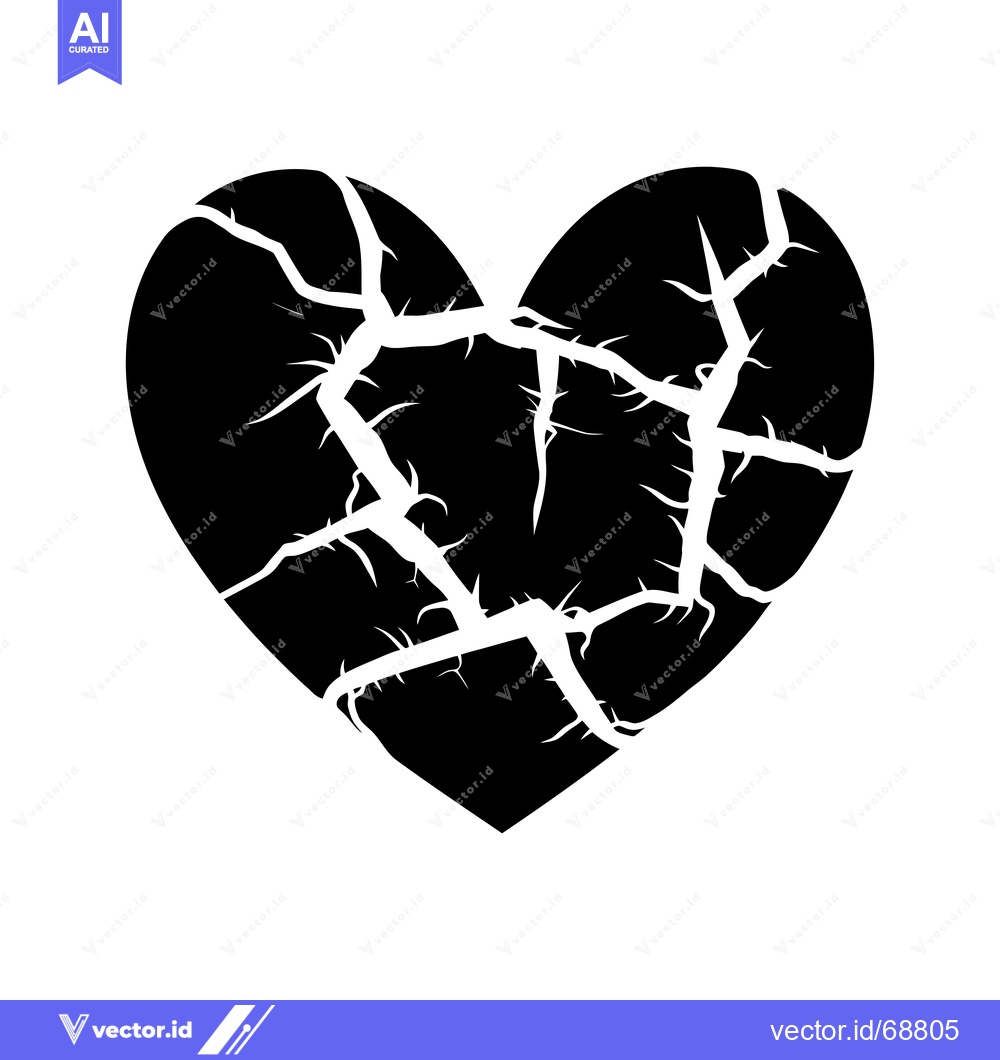 Premium Vector dari A black heart shape with multiple cracks and fissures