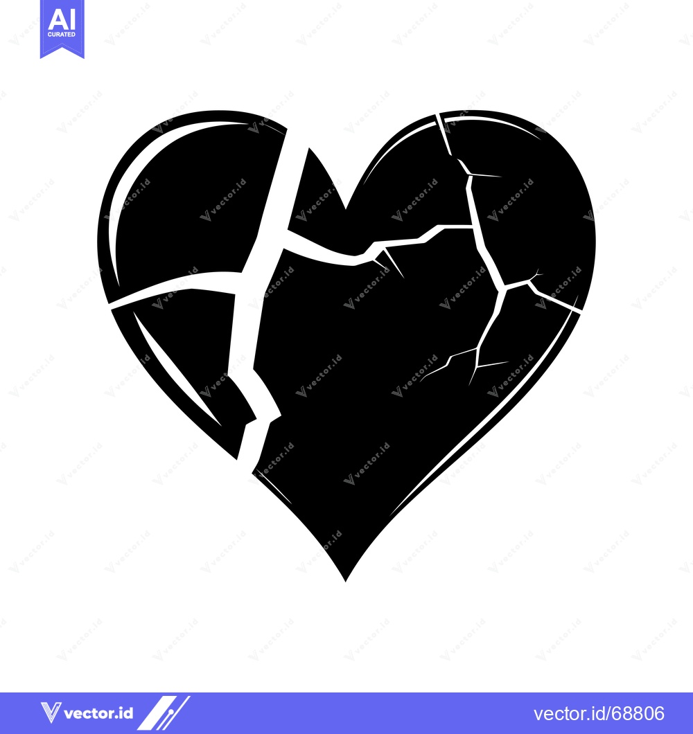 Premium Vector dari Black and white silhouette of a cracked heart
