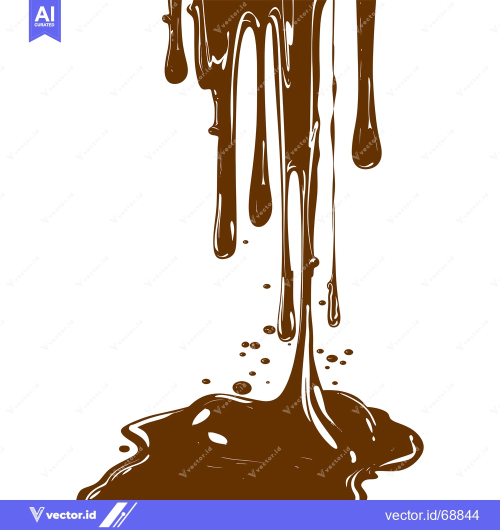 Premium Vector dari Melted Chocolate Drips and Splatter on White Background.