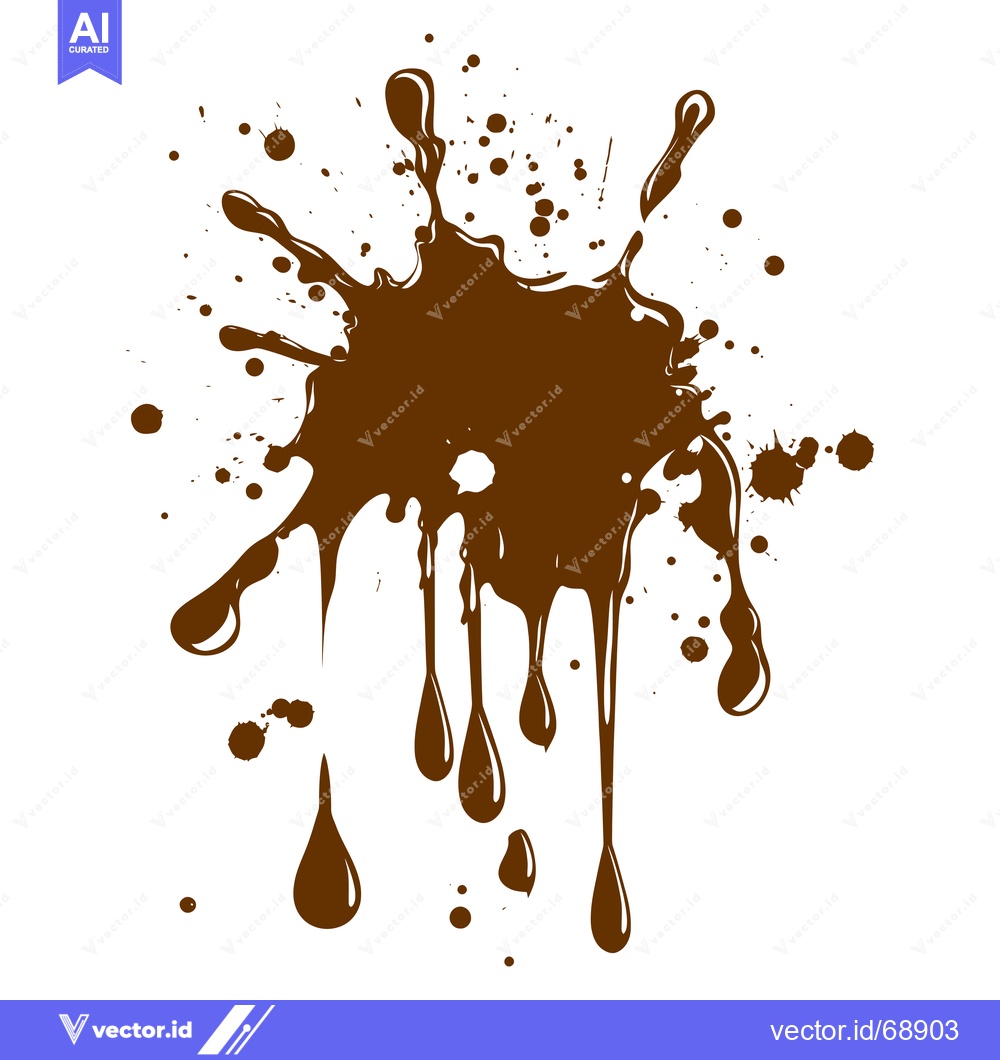 Premium Vector of Brown liquid splash with droplets and splatters.