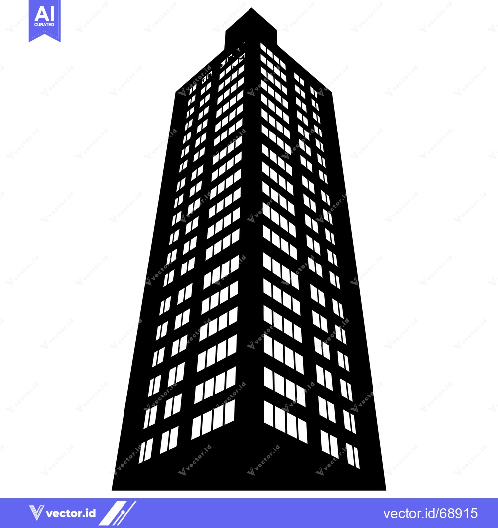 Premium Vector of A Black and White Silhouette of a Tall Modern Skyscraper Building