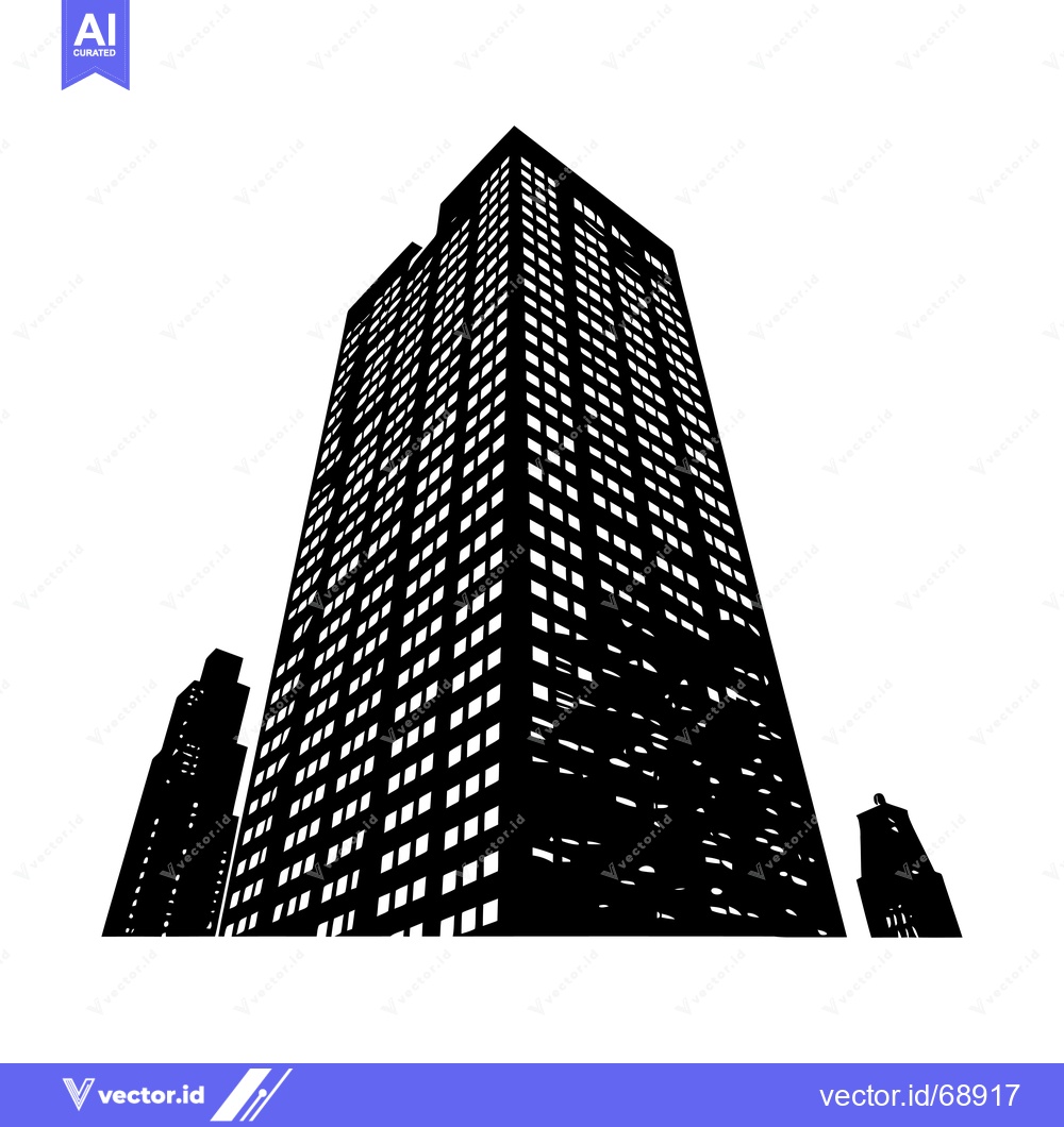 Premium Vector of Black and White Silhouette of a Tall Building with Windows