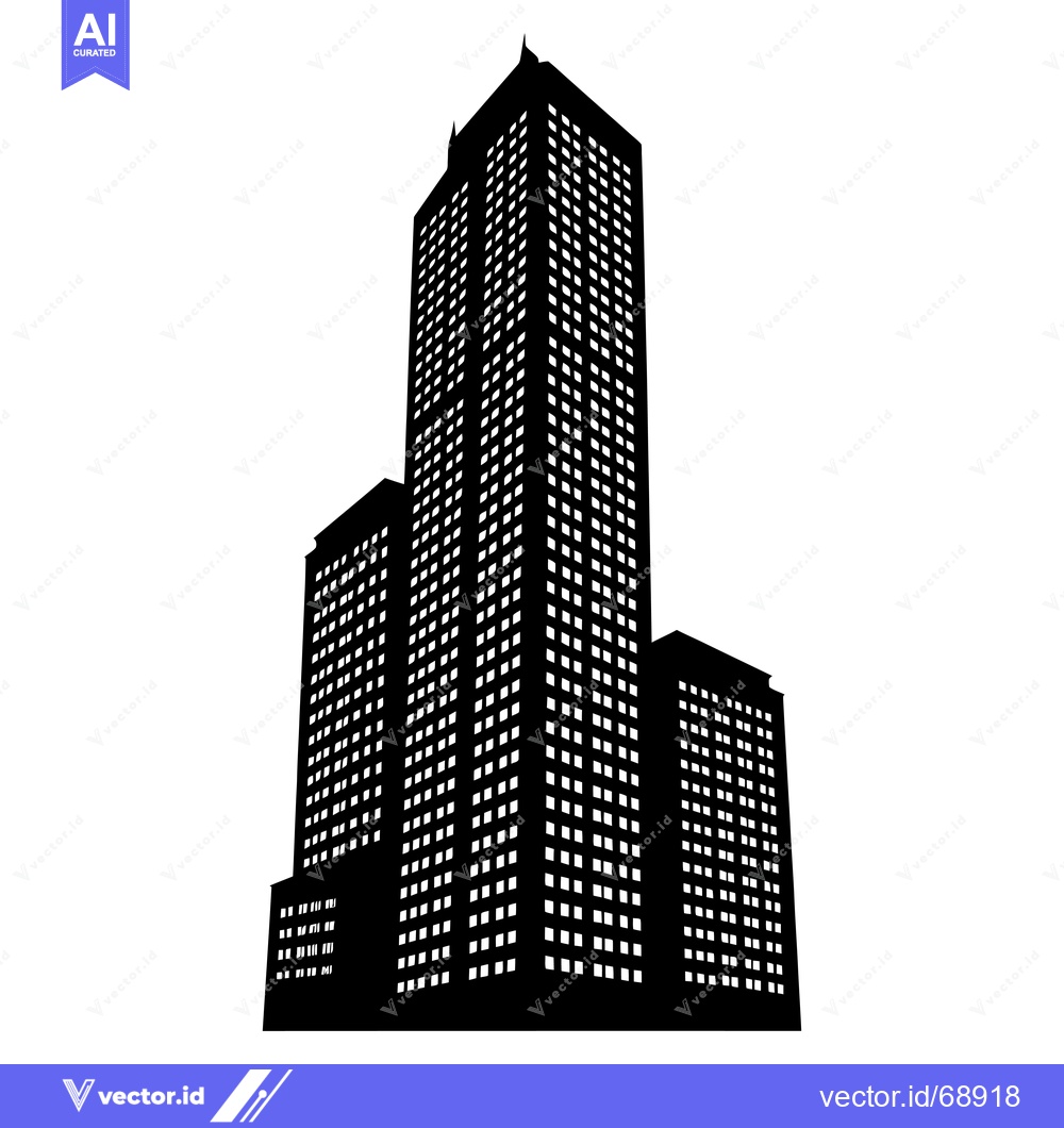 Premium Vector dari Black and White Silhouette of a Tall Building with Windows