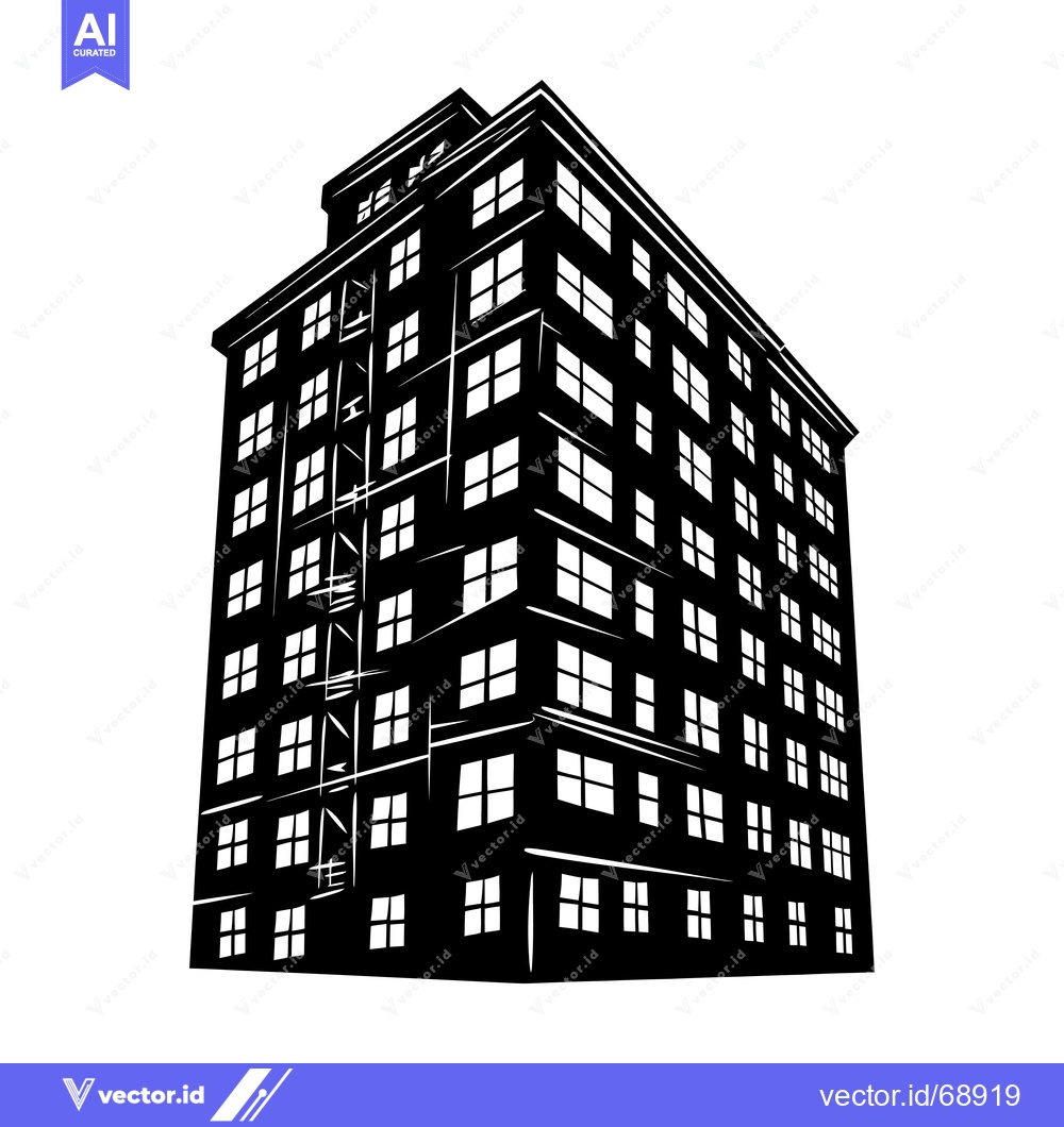 Premium Vector dari Black and White Illustration of a Tall Building with Windows