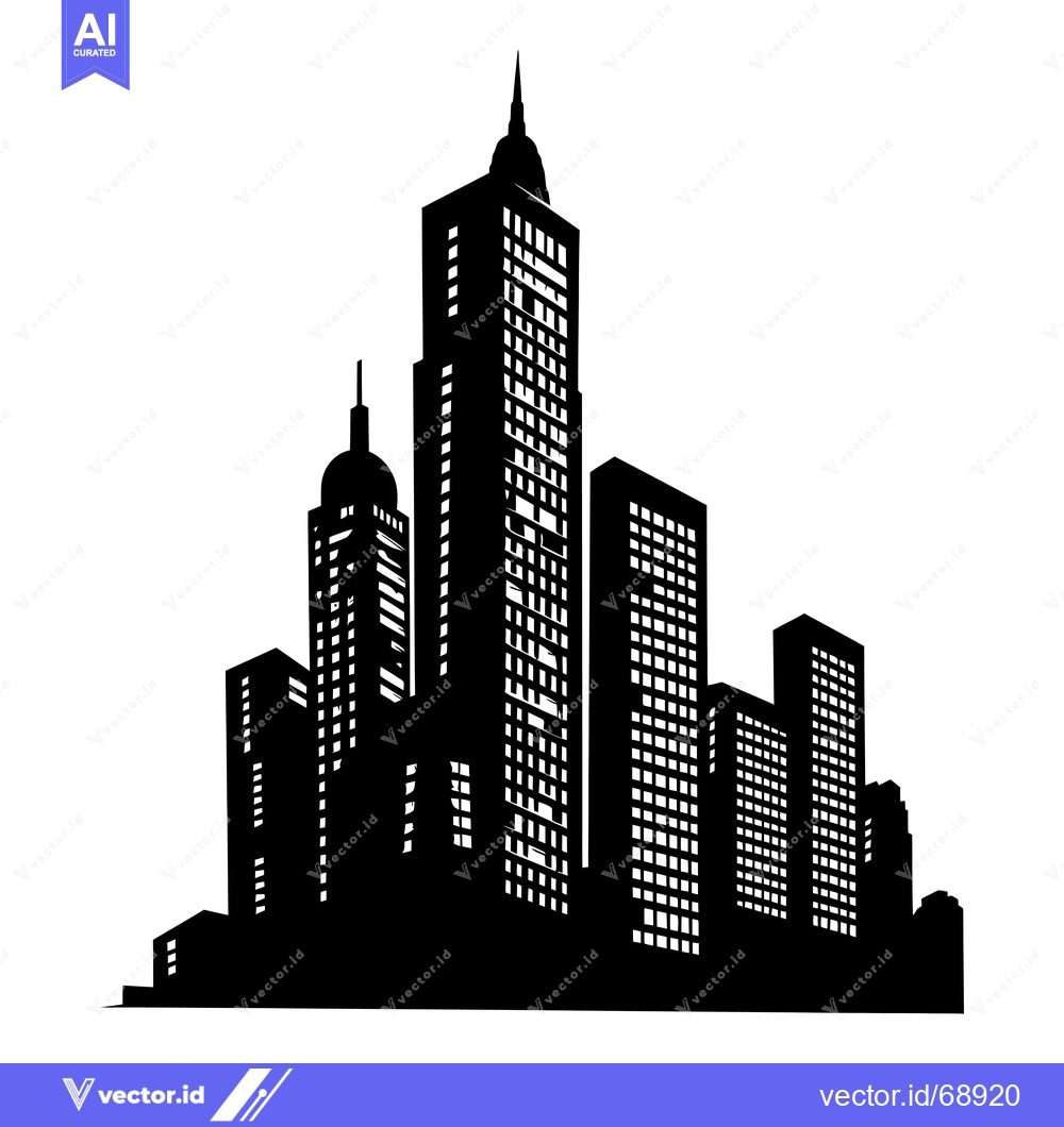Premium Vector dari Silhouette of a Modern City Skyline with Tall Buildings