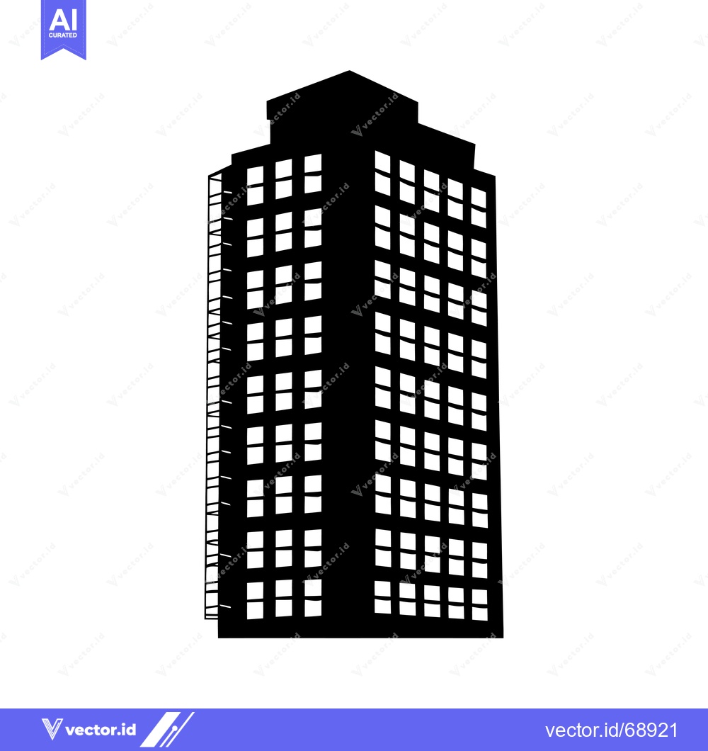Premium Vector of Black and White Silhouette of a Tall Building with Windows