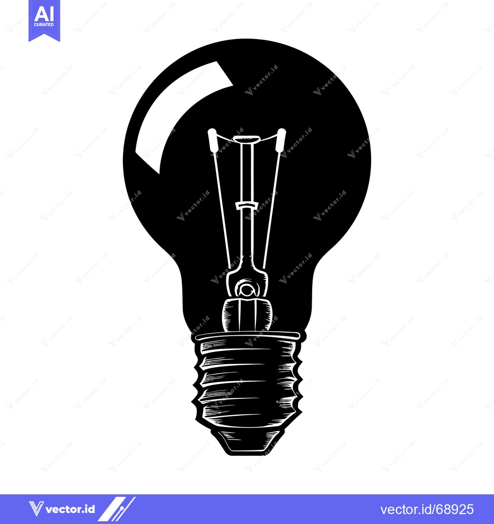 Premium Vector of Black and white illustration of a traditional light bulb