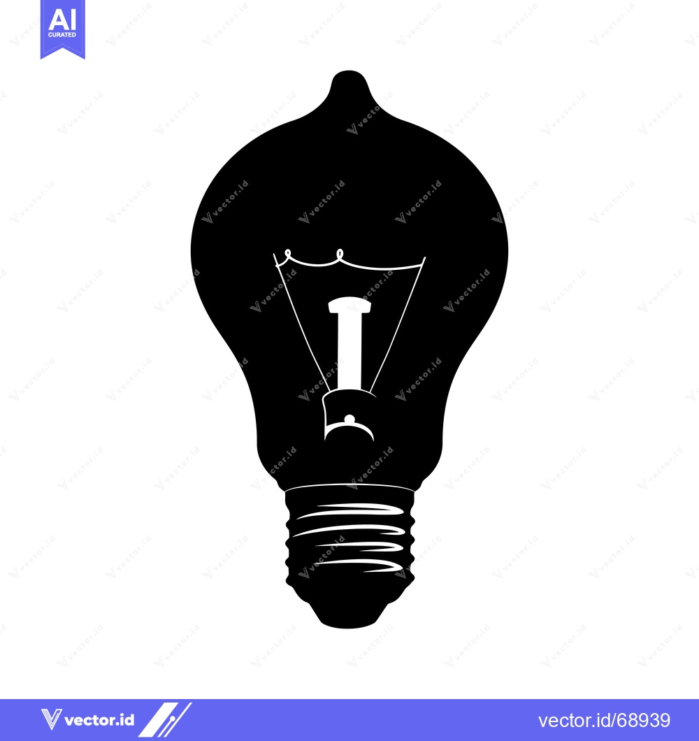 Premium Vector of Black and White Silhouette of a Traditional Light Bulb