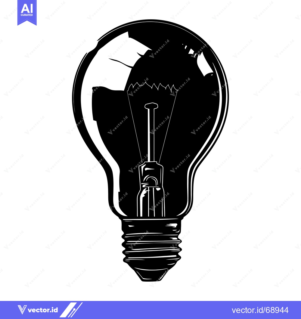 Premium Vector of Black and White Silhouette of a Light Bulb