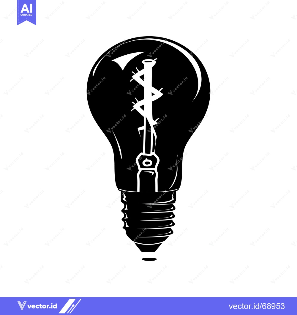 Premium Vector of A Black and White Silhouette of a Light Bulb with a Stitched Filament