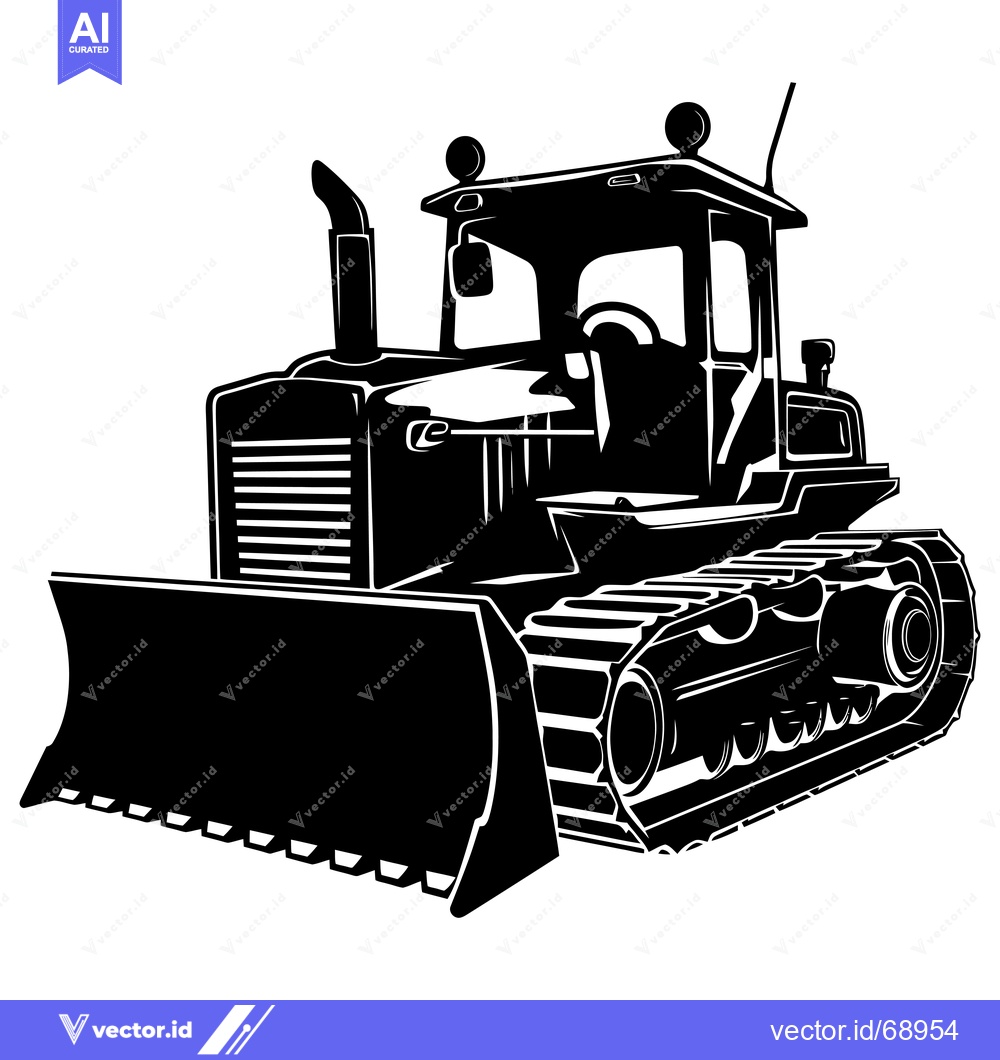 Premium Vector of Black and White Silhouette of a Bulldozer with a Large Blade