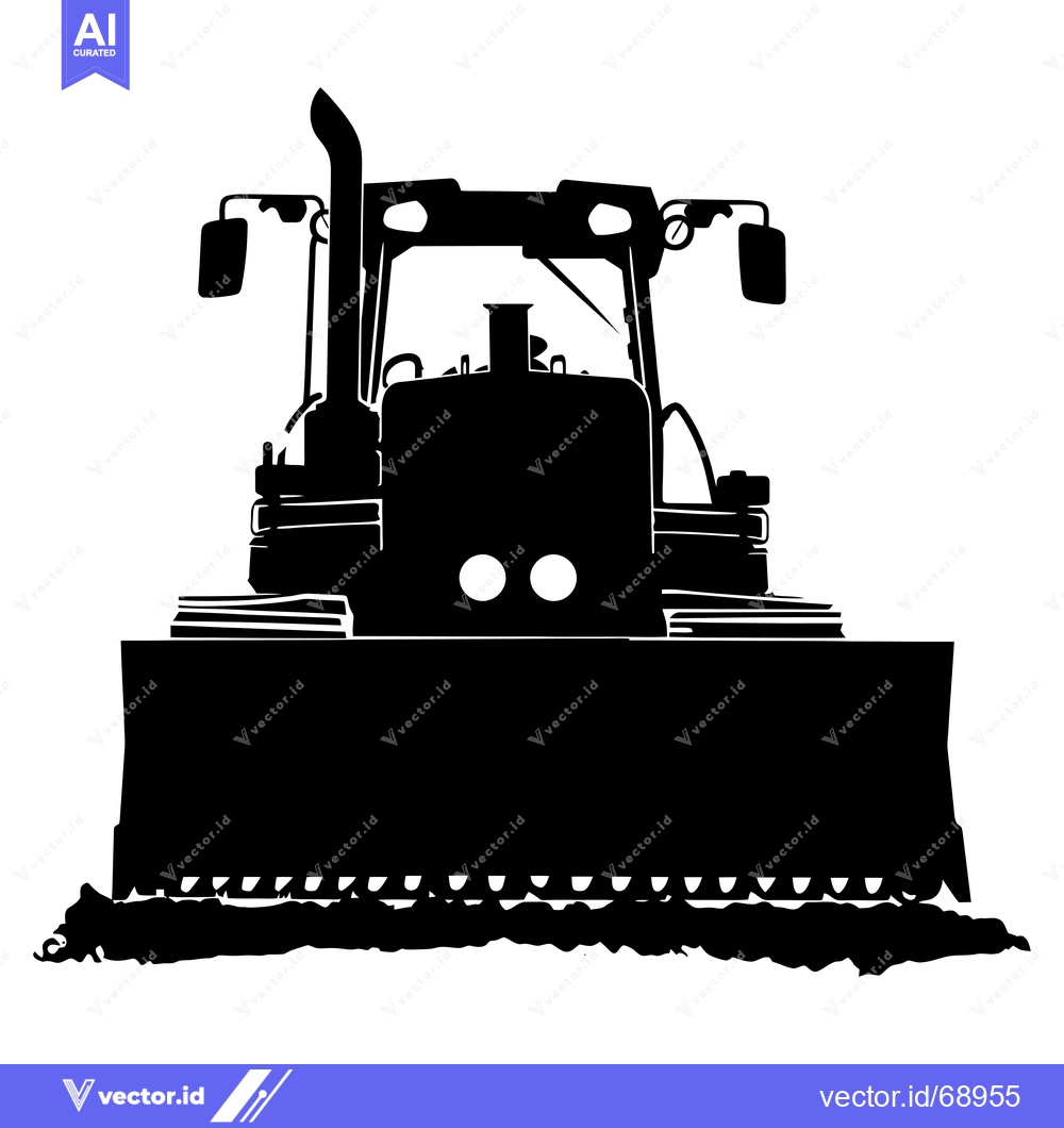 Premium Vector of Black and White Silhouette of a Bulldozer