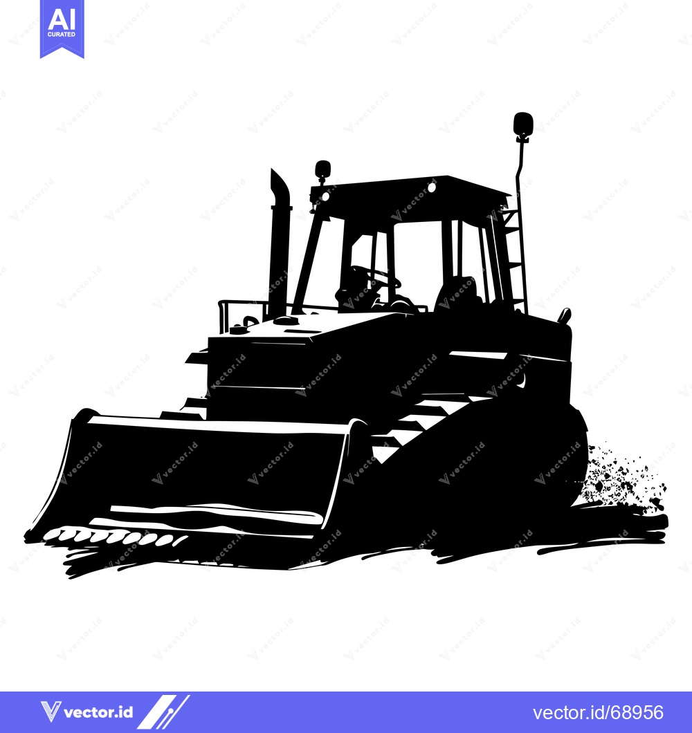 Premium Vector of Black and White Silhouette of a Bulldozer