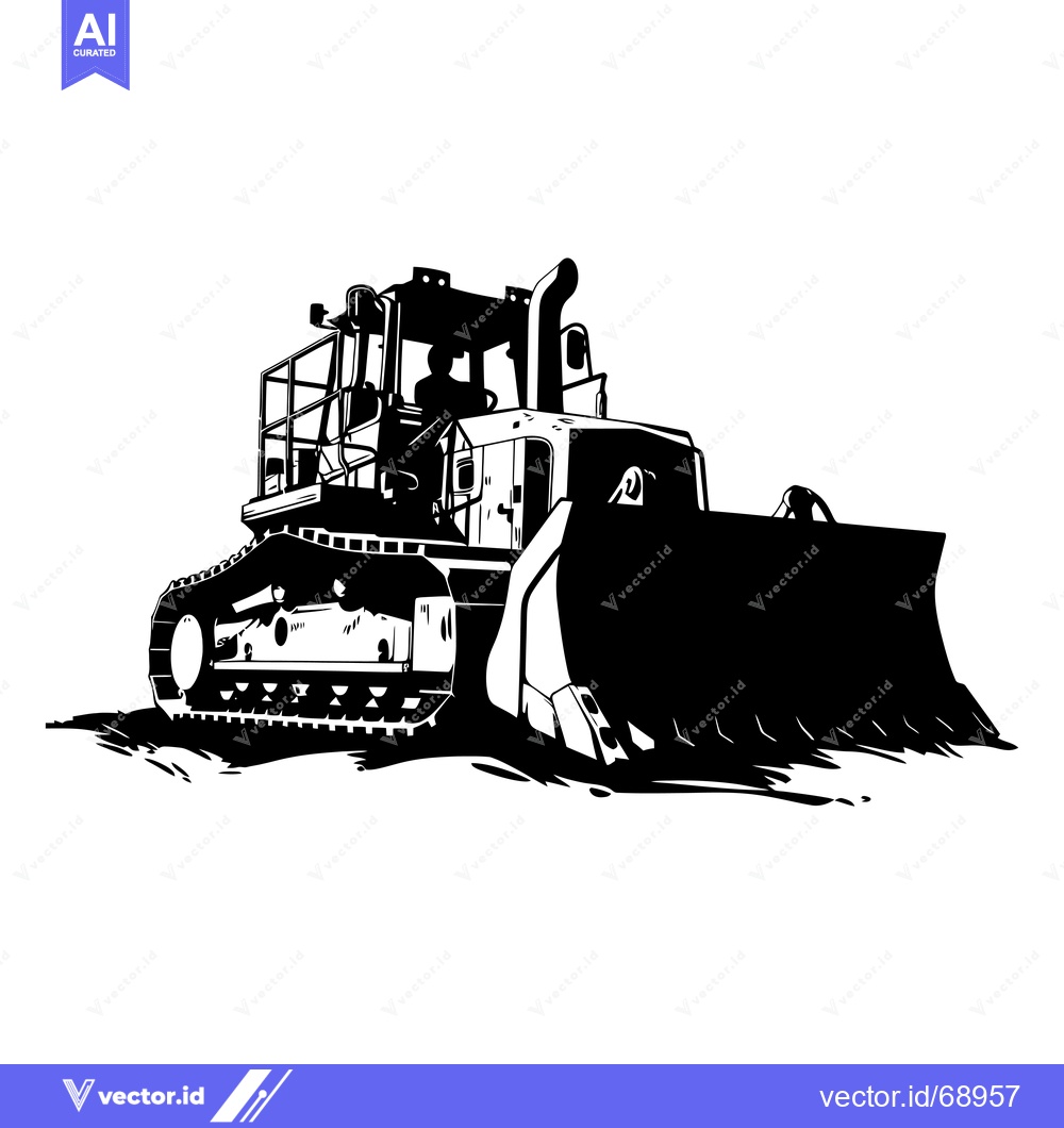 Premium Vector of Black and White Silhouette of a Bulldozer