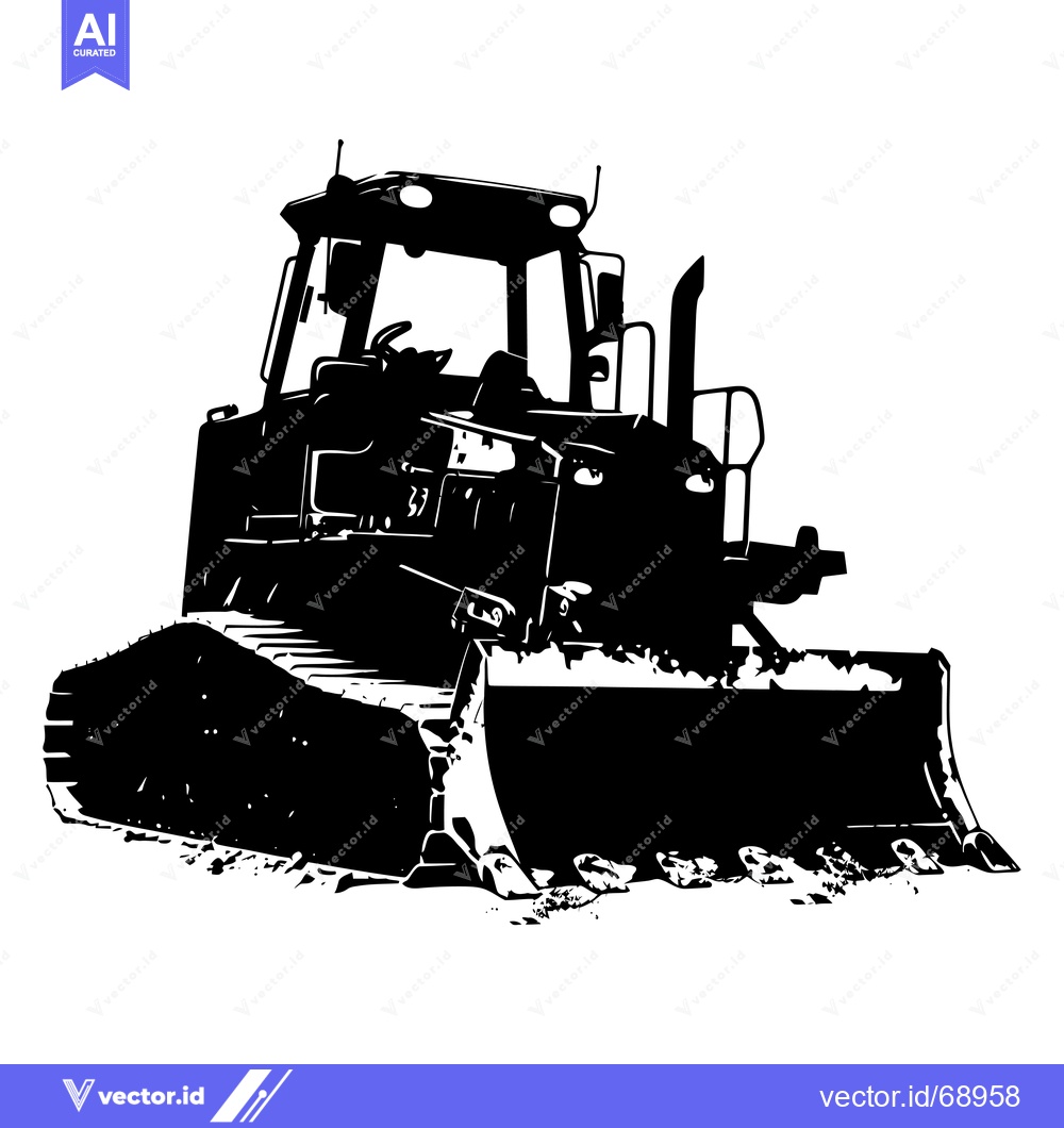 Premium Vector dari Black and White Silhouette of a Bulldozer