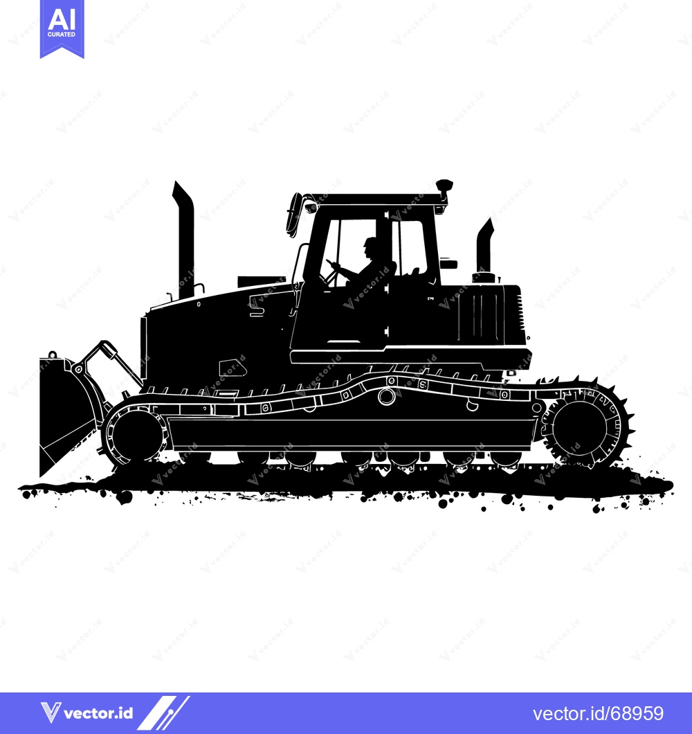 Premium Vector dari Black and White Silhouette of a Bulldozer with Operator