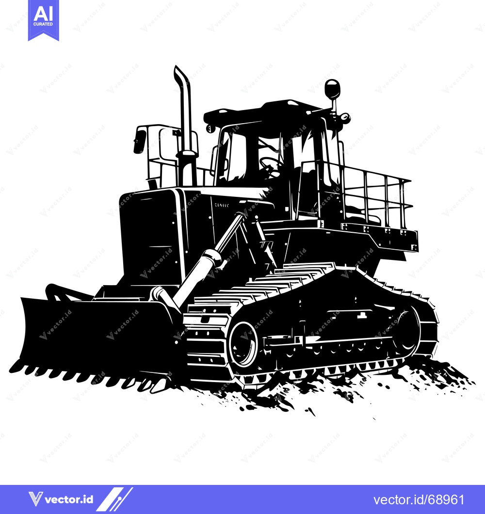 Premium Vector of Black and White Illustration of a Bulldozer