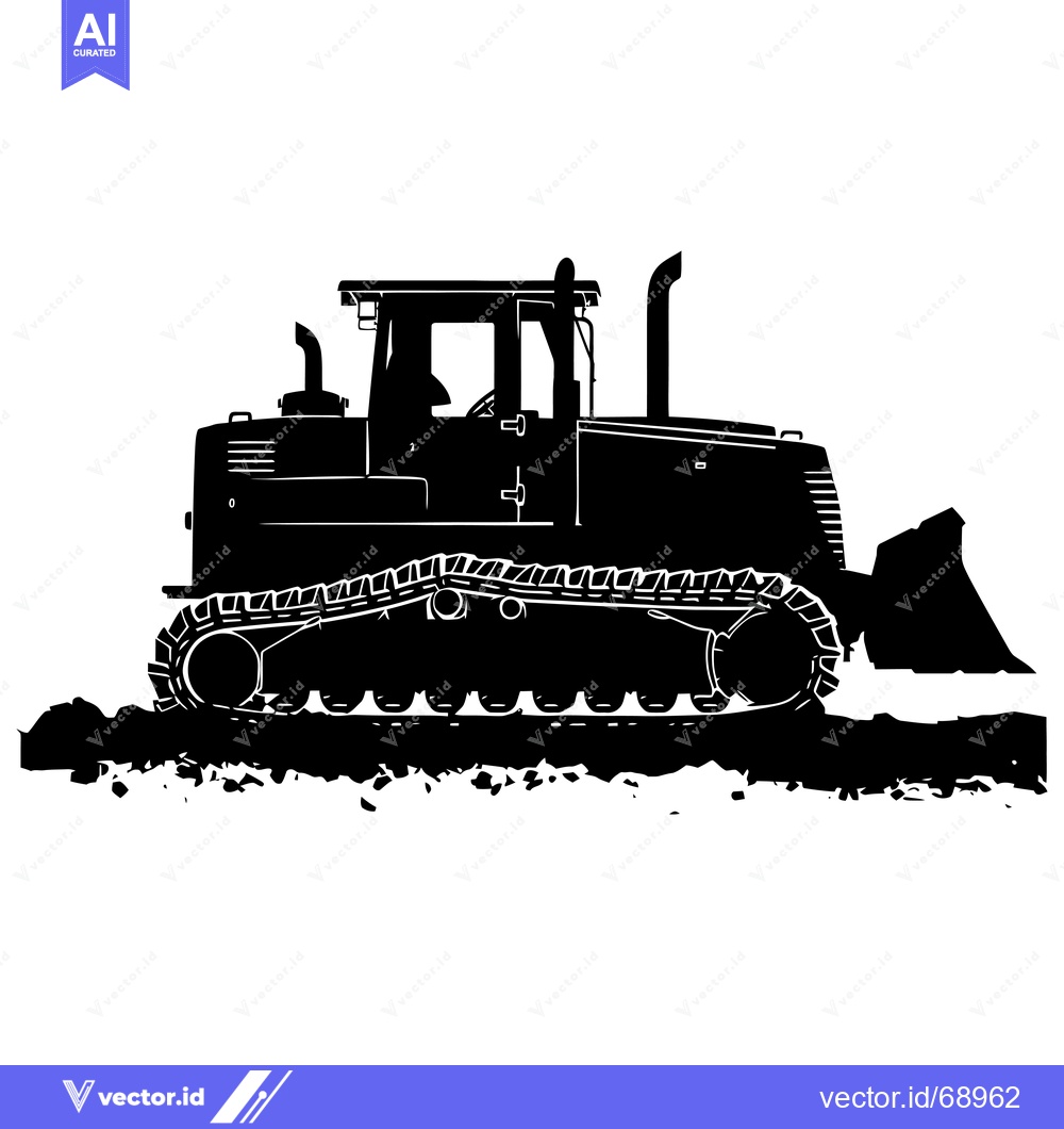 Premium Vector dari Black and White Silhouette of a Bulldozer on a Dirt Path