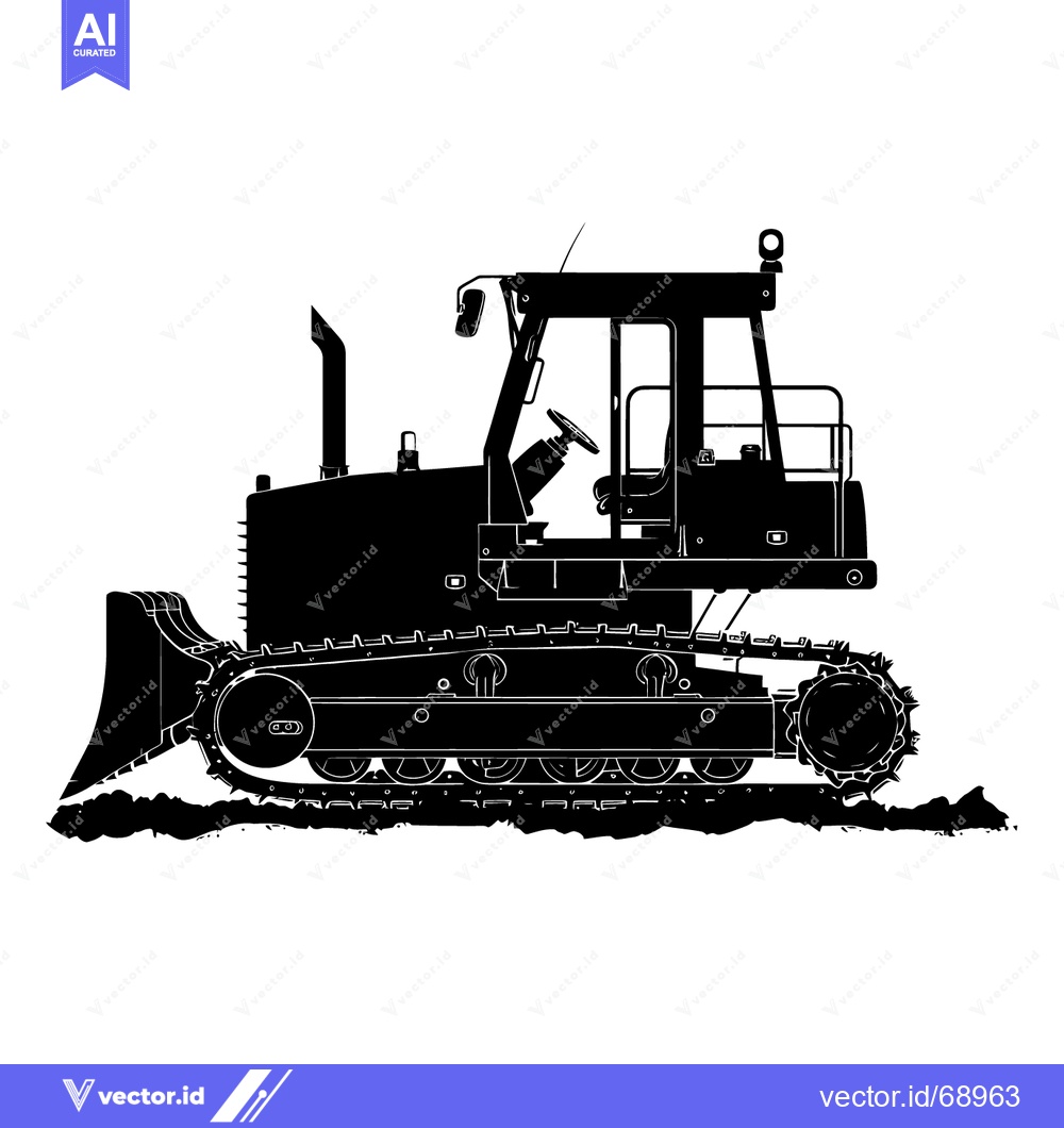 Premium Vector dari Black and White Silhouette of a Bulldozer
