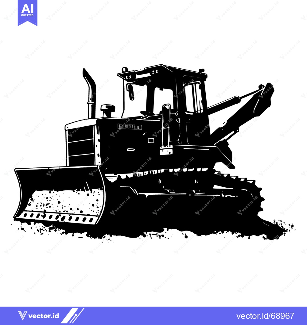 Premium Vector dari Black and White Silhouette of a Bulldozer