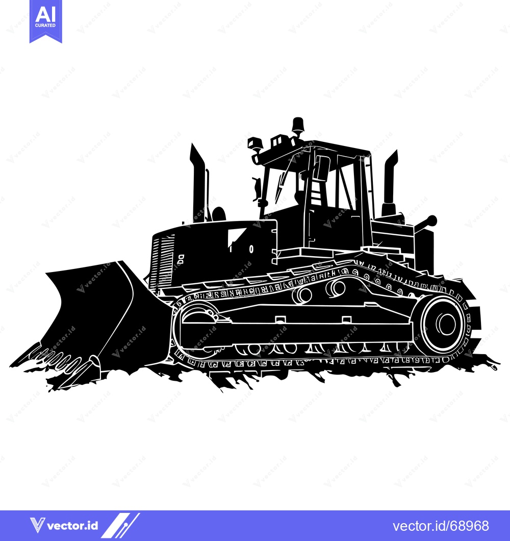 Premium Vector of Black and white silhouette of a bulldozer with a raised blade