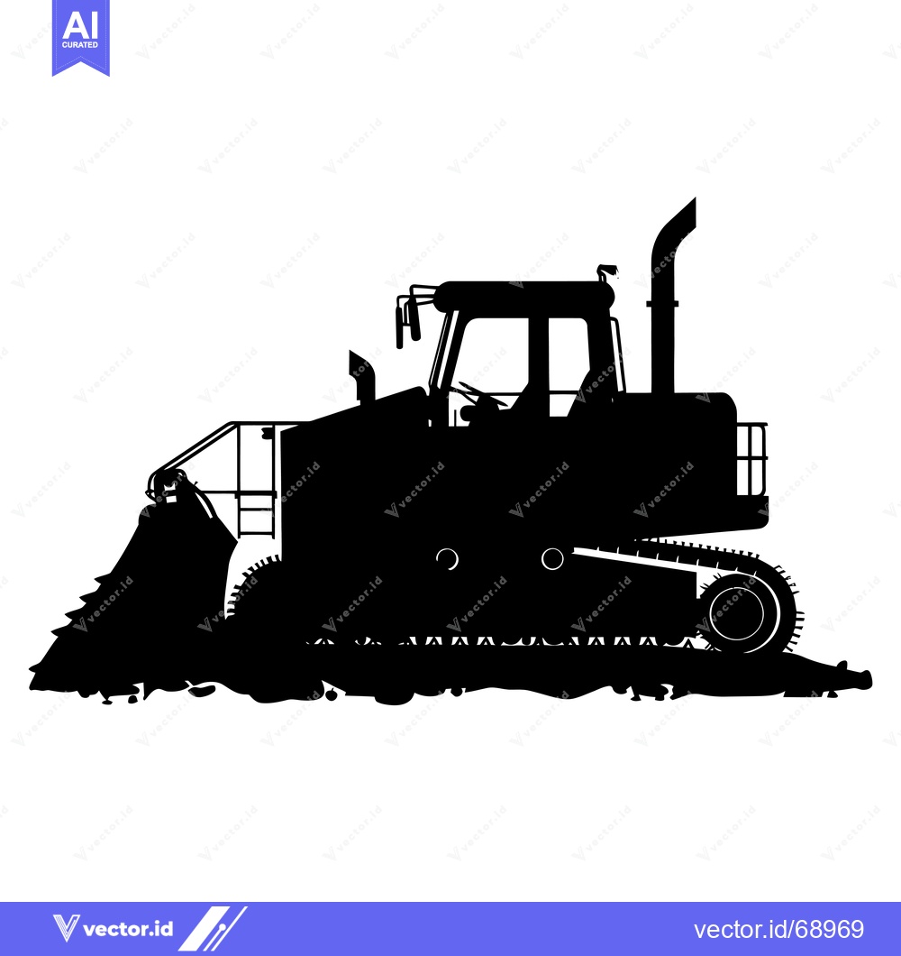 Premium Vector of Black and White Silhouette of a Construction Bulldozer