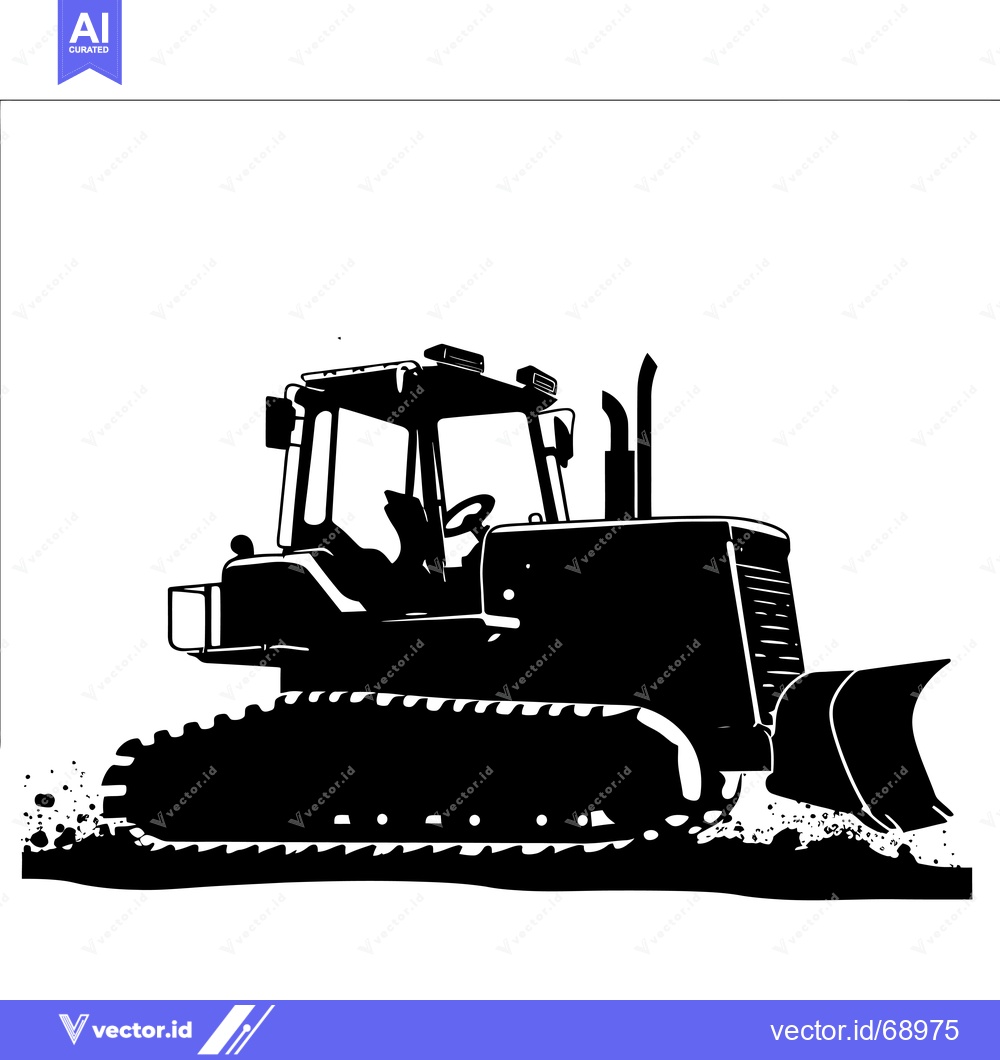 Premium Vector dari Black and White Silhouette of a Bulldozer with Tracks and Blade