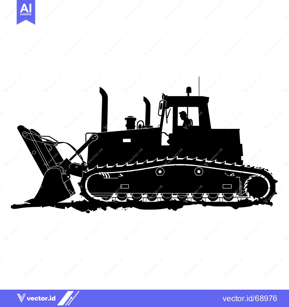 Premium Vector dari Black and White Silhouette of a Bulldozer with a Raised Blade