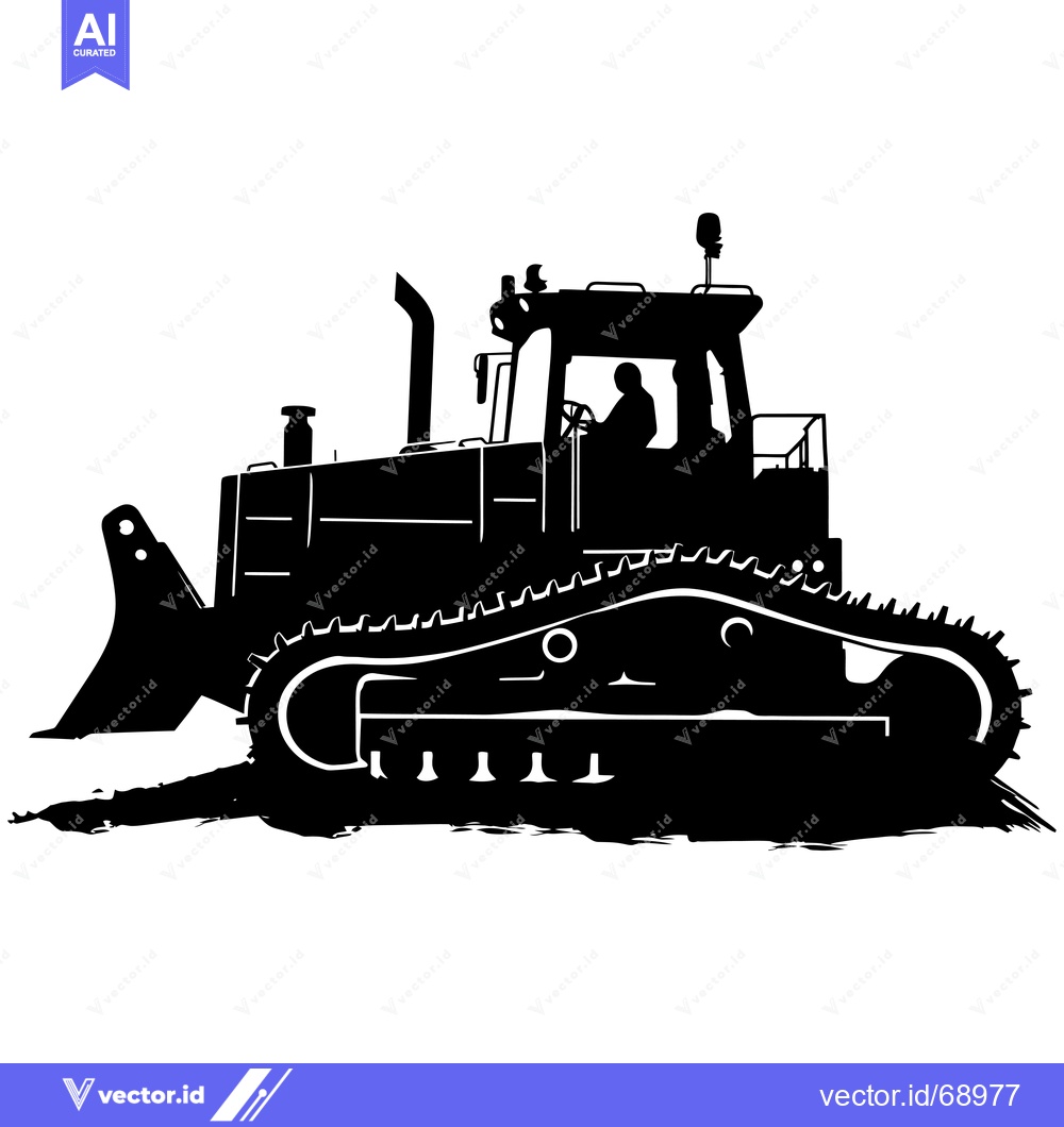 Premium Vector dari Black and White Silhouette of a Bulldozer with a Driver in the Cab