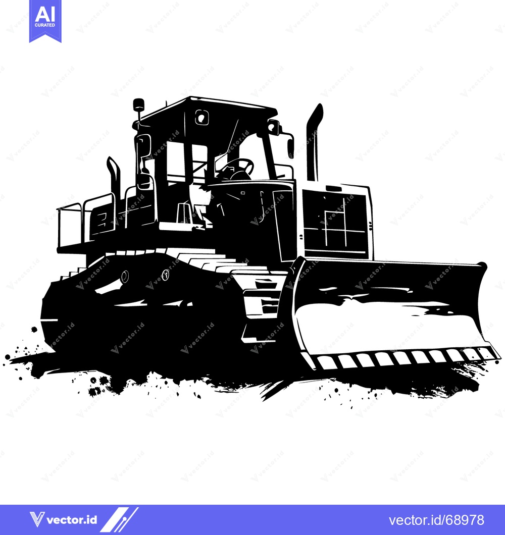 Premium Vector of Black and White Silhouette of a Bulldozer with a Large Blade