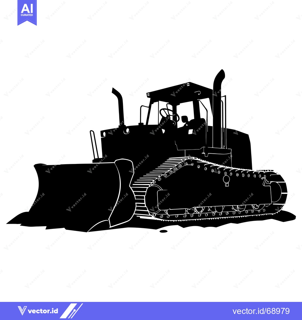 Premium Vector of Black and White Silhouette of a Bulldozer