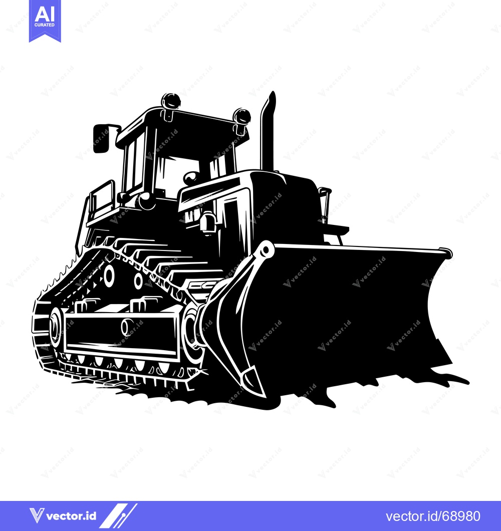 Premium Vector of Black and White Silhouette of a Bulldozer
