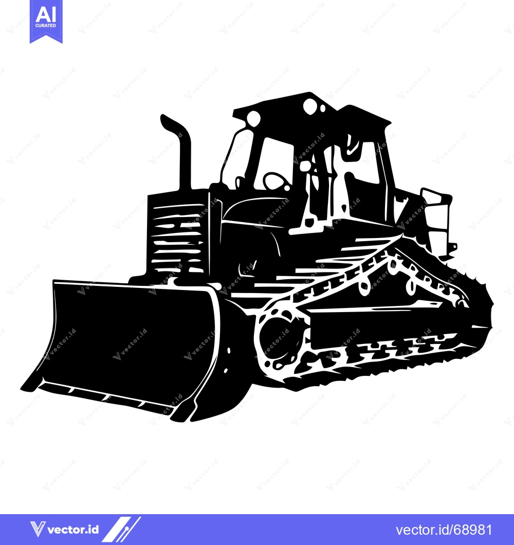 Premium Vector of Black and White Silhouette of a Bulldozer