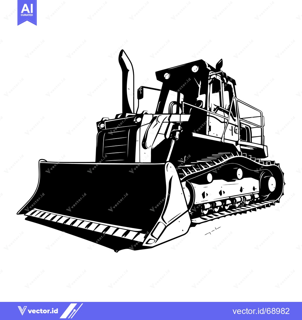 Premium Vector of Black and White Illustration of a Bulldozer