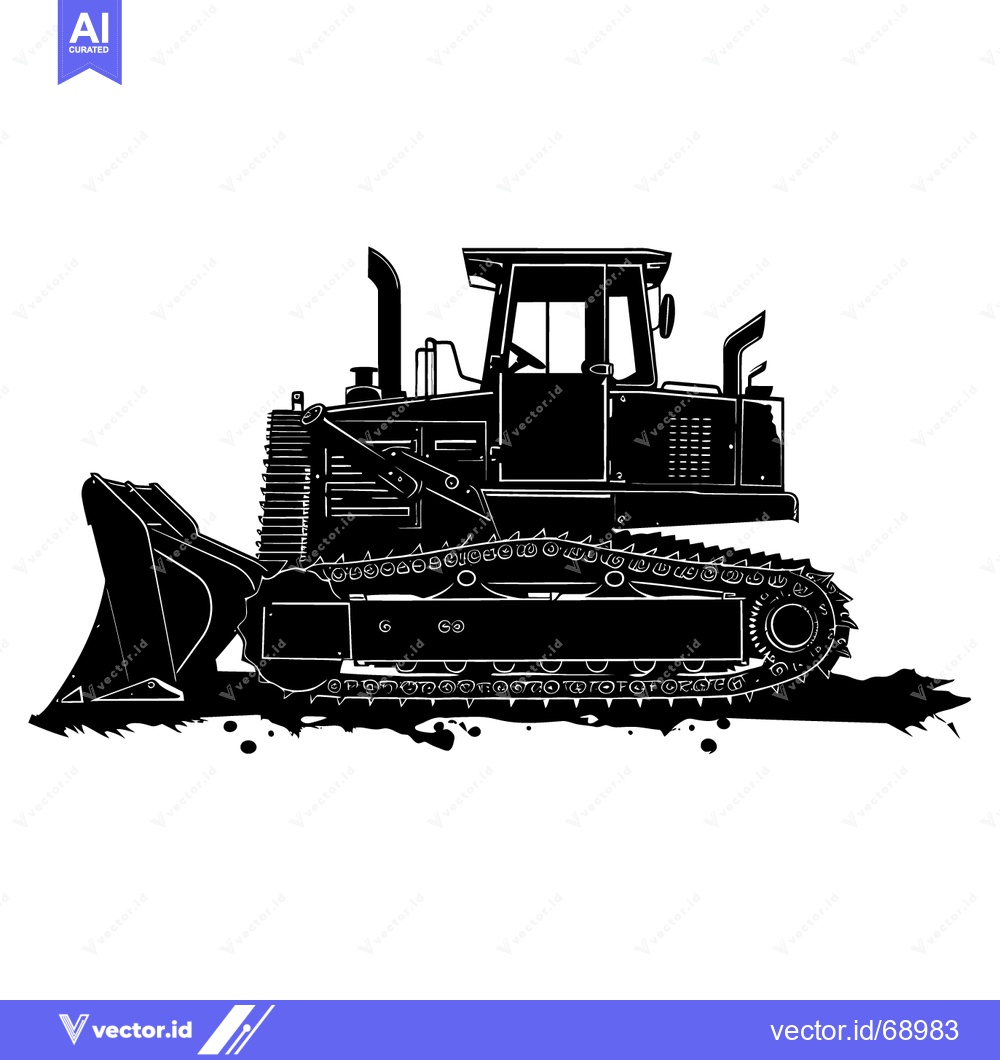 Premium Vector of Black and White Silhouette of a Bulldozer