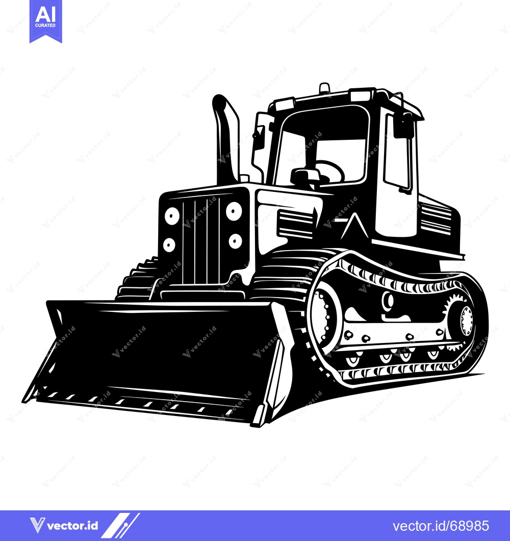 Premium Vector dari Black and White Illustration of a Bulldozer