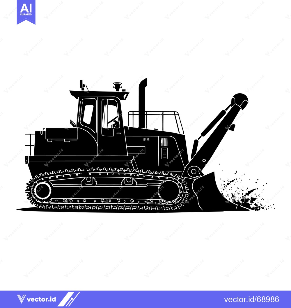 Premium Vector of Black and White Silhouette of a Bulldozer with its Bucket Raised