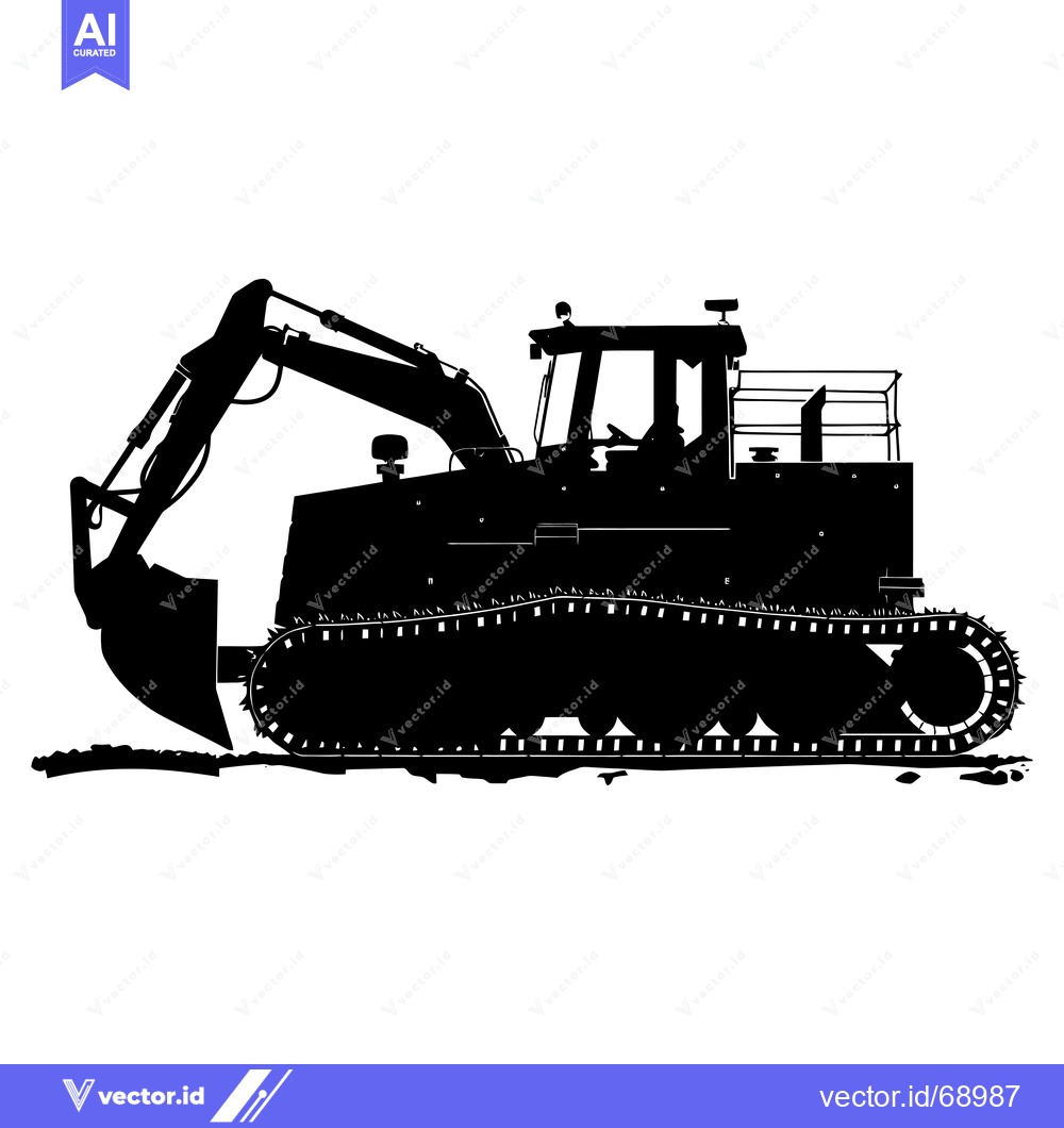 Premium Vector of Black and White Silhouette of an Excavator with Tracks