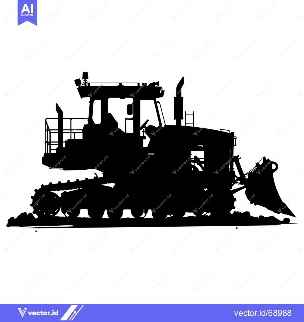 Premium Vector of Black and White Silhouette of a Construction Bulldozer