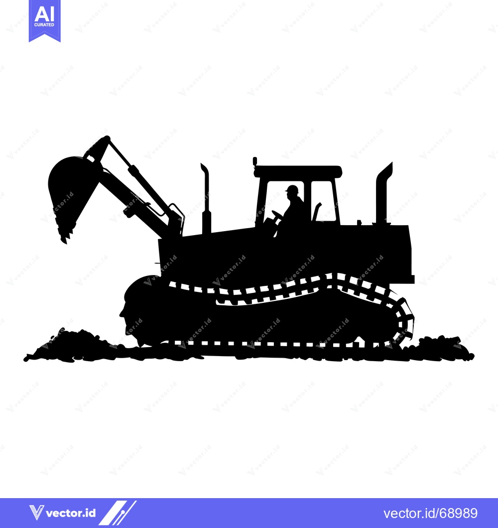 Premium Vector of Black and White Silhouette of an Excavator with an Operator